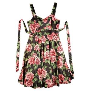 Stella Morgan Fit and Flare Dress Size 8 Black Pink Floral Rose Rockabilly Swing